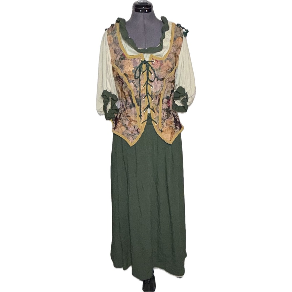 Unbranded Renaissance Peasant 3pc Set Floral Tapestry Green Cream XL/2XL STAINED